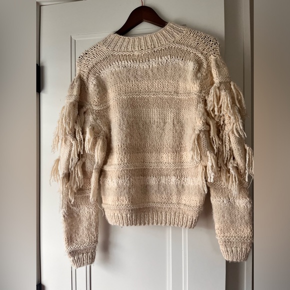 $595 Ulla Johnson Delma Ecru Alpaca Fringe Sweater - Picture 6 of 6